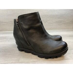 Sorel Joan of Arctic Wedge II Women's Zip Black Leather Ankle Boots 9 Shoes